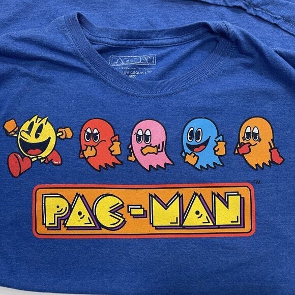 C-LIFE GROUP Men's Pac-Man Graphic T-Shirt XL Cobalt Blue Crew Neck Video Games - Picture 3 of 6